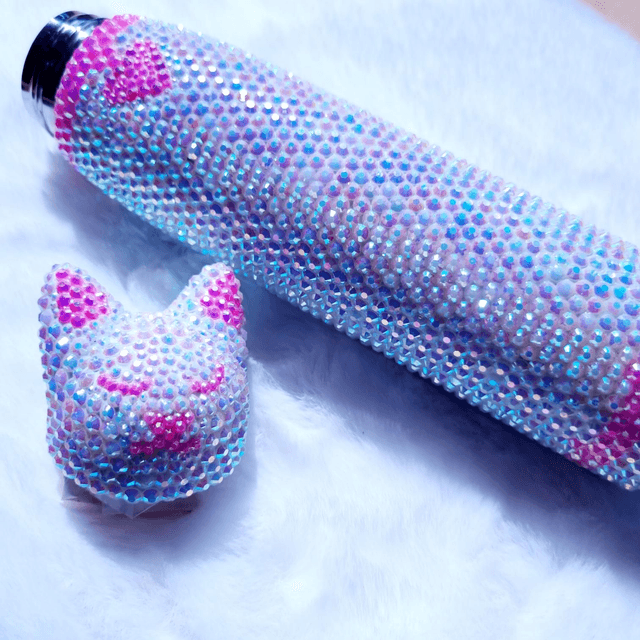 bouteille Chat strass Blanc Et Rose