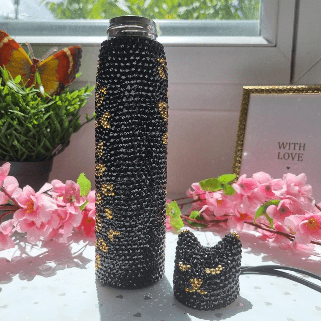 Bouteille Chat strass Noir Et Or