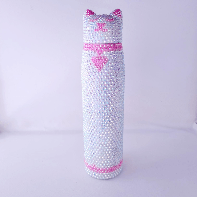 bouteille Chat strass Blanc Et Rose