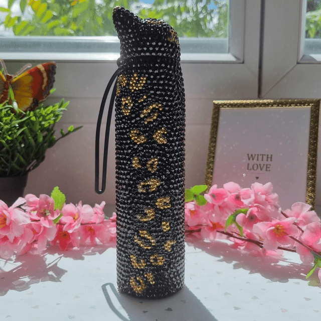 Bouteille Chat strass Noir Et Or