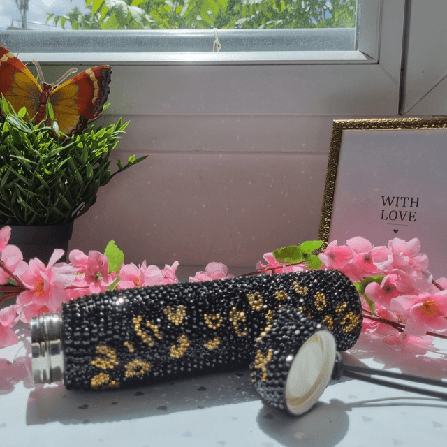 Bouteille Chat strass Noir Et Or
