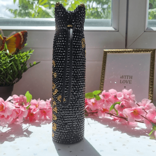 Bouteille Chat strass Noir Et Or