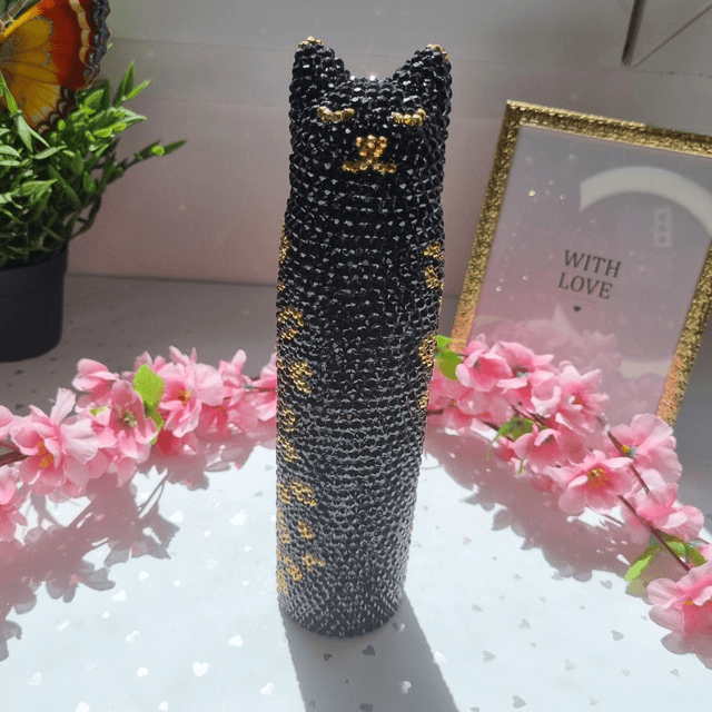 Bouteille Chat strass Noir Et Or