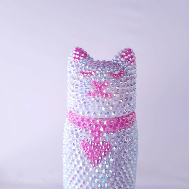 bouteille Chat strass Blanc Et Rose